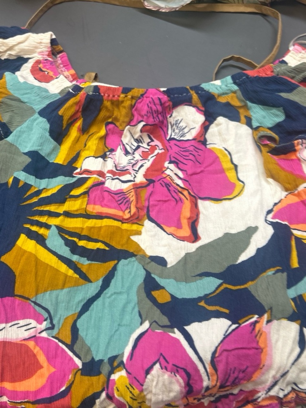 Tribal Floral Off-Shoulder Top in Pink, Mustard, Teal & Navy